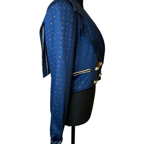80s Vintage Platinum by Dorothy‎ Schoelen Cropped Navy blue Jacket sailor collar - Picture 3 of 10